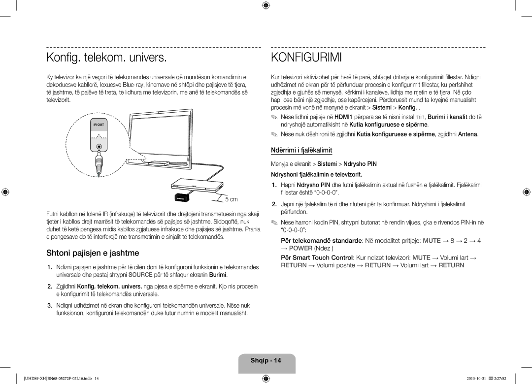 Samsung UE85S9STXXH manual Konfig. telekom. univers, Shtoni pajisjen e jashtme, Ndërrimi i fjalëkalimit 