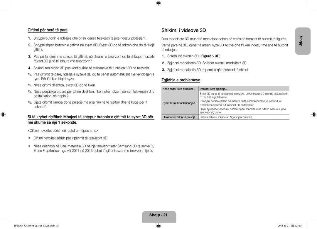 Samsung UE85S9STXXH manual Shikimi i videove 3D, Çiftimi për herë të parë, Zgjidhja e problemeve 