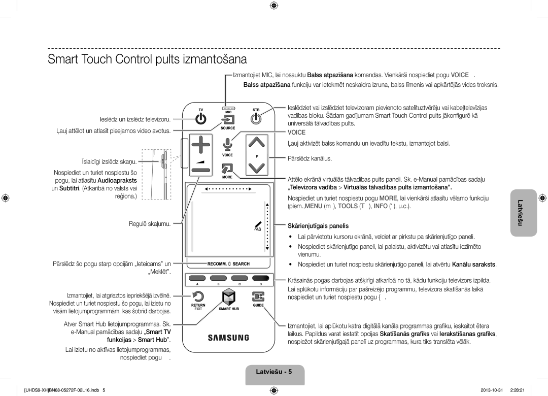 Samsung UE85S9STXXH manual Smart Touch Control pults izmantošana 