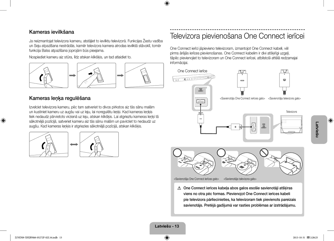 Samsung UE85S9STXXH manual Kameras ievilkšana, Kameras leņķa regulēšana, Televizors 