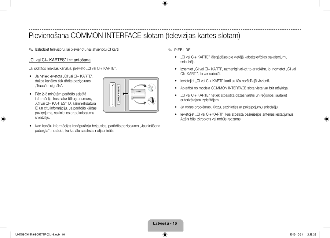 Samsung UE85S9STXXH manual „CI vai CI+ Kartes izmantošana, Lai skatītos maksas kanālus, jāievieto „CI vai CI+ Karte 