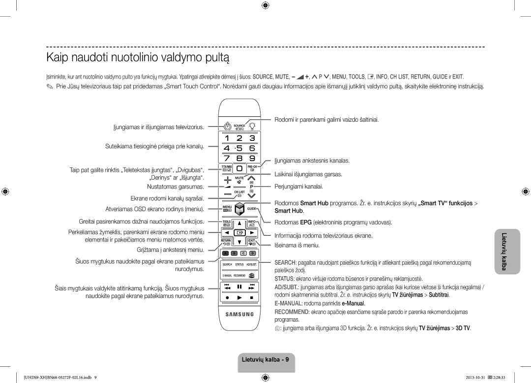 Samsung UE85S9STXXH manual Kaip naudoti nuotolinio valdymo pultą, Atveriamas OSD ekrano rodinys meniu, Nurodymus 