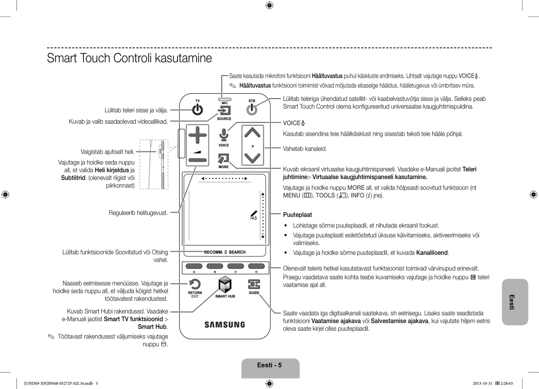 Samsung UE85S9STXXH manual Lülitab teleri sisse ja välja, Kuvab ja valib saadaolevad videoallikad, Piirkonnast, Valimiseks 