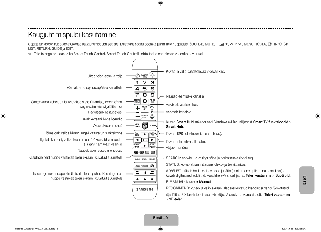 Samsung UE85S9STXXH manual Kaugjuhtimispuldi kasutamine, Manual kuvab e-Manuali, 3D-teler 