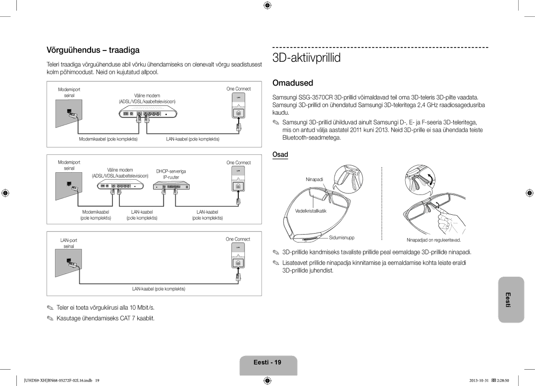 Samsung UE85S9STXXH 3D-aktiivprillid, Võrguühendus traadiga, Omadused, Osad, Kolm põhimoodust. Neid on kujutatud allpool 