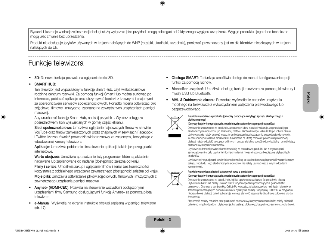 Samsung UE85S9STXXH manual Funkcje telewizora, 3D Ta nowa funkcja pozwala na oglądanie treści 3D 