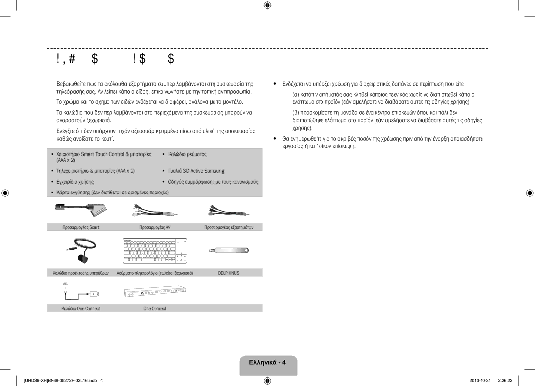 Samsung UE85S9STXXH manual Πρόσθετα εξαρτήματα, Αγοραστούν ξεχωριστά, Χρήσης 