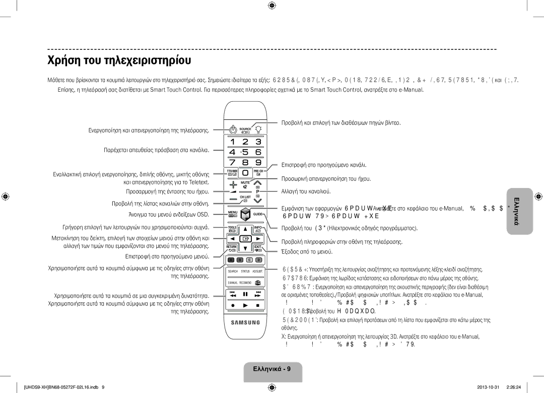 Samsung UE85S9STXXH manual Χρήση του τηλεχειριστηρίου, Της τηλεόρασης 