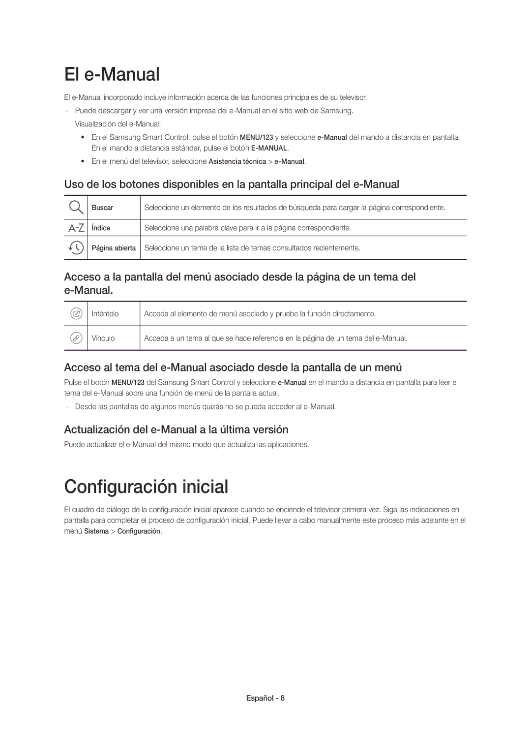 Samsung UE88JS9500TXZF, UE65JS9500TXZF El e-Manual, Configuración inicial, Actualización del e-Manual a la última versión 