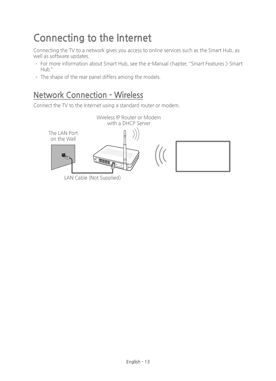 Samsung UE65JS9500TXZF, UE88JS9500TXZF, UE78JS9500TXZF manual Connecting to the Internet, Network Connection Wireless 