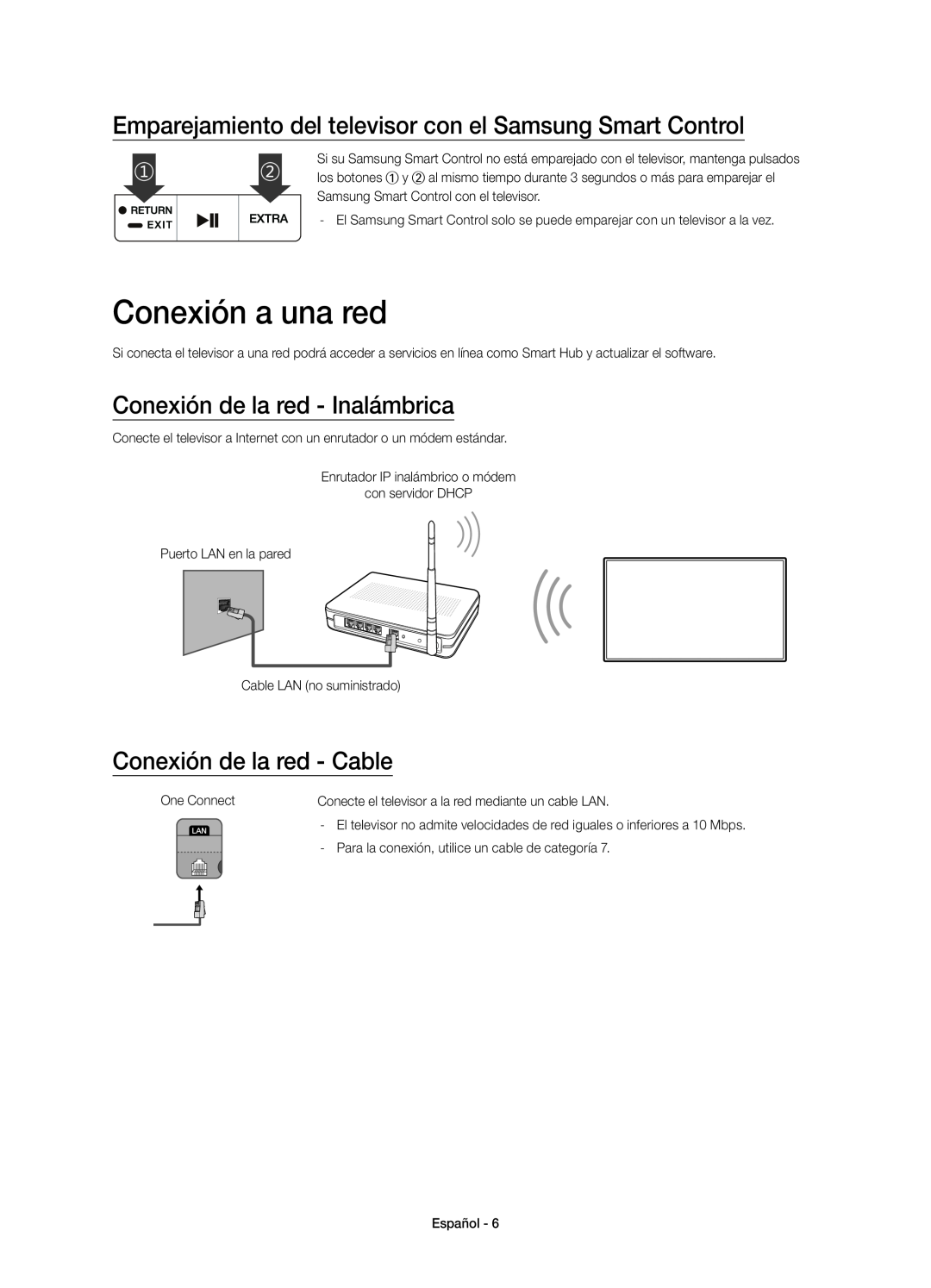 Samsung UE88JS9500TXXU, UE88JS9500TXZF manual Conexión a una red, Emparejamiento del televisor con el Samsung Smart Control 