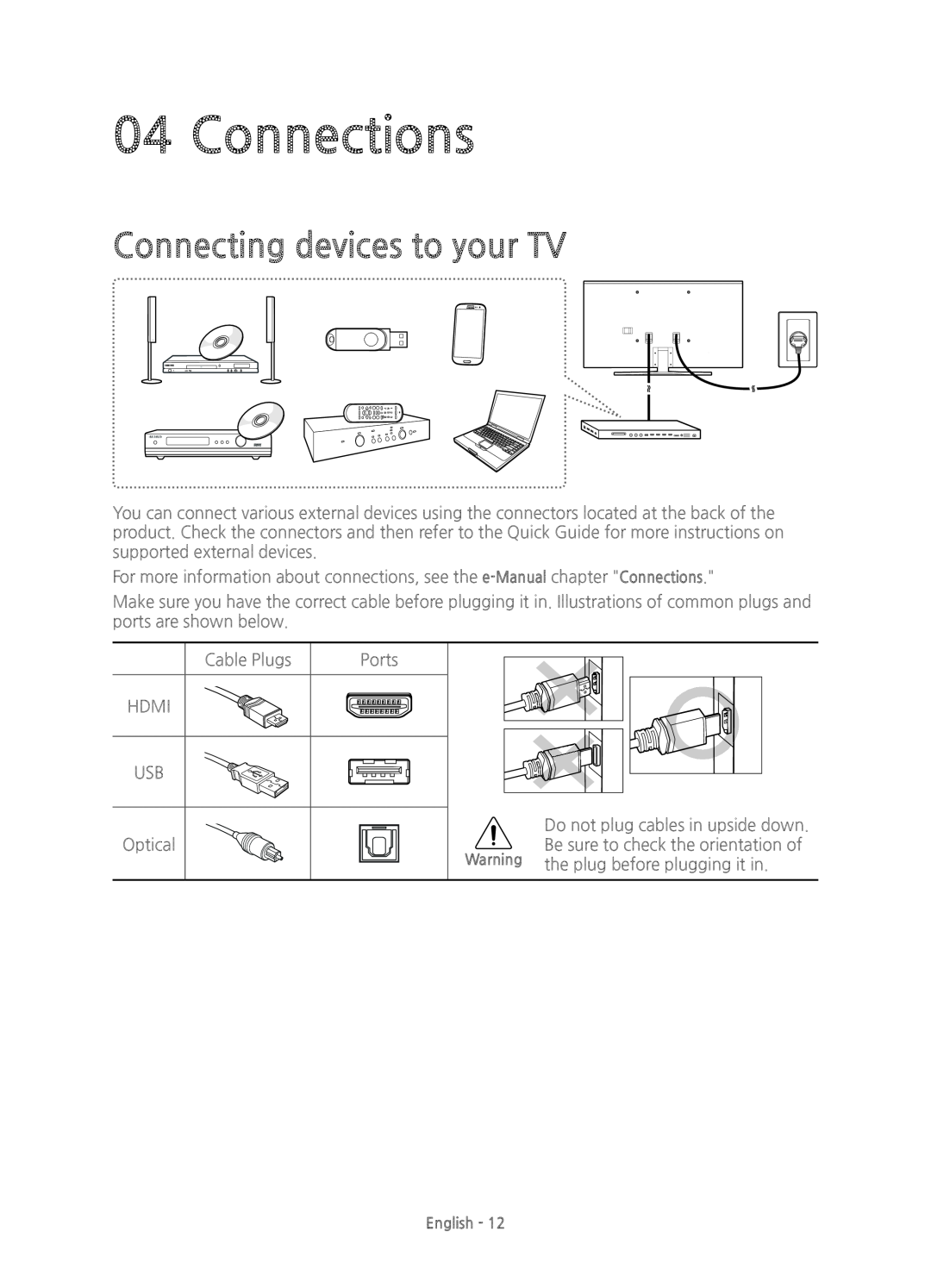 Samsung UE88JS9500TXZF, UE65JS9500TXZF, UE78JS9500TXZF, UE88JS9500TXZT manual Connections, Connecting devices to your TV 