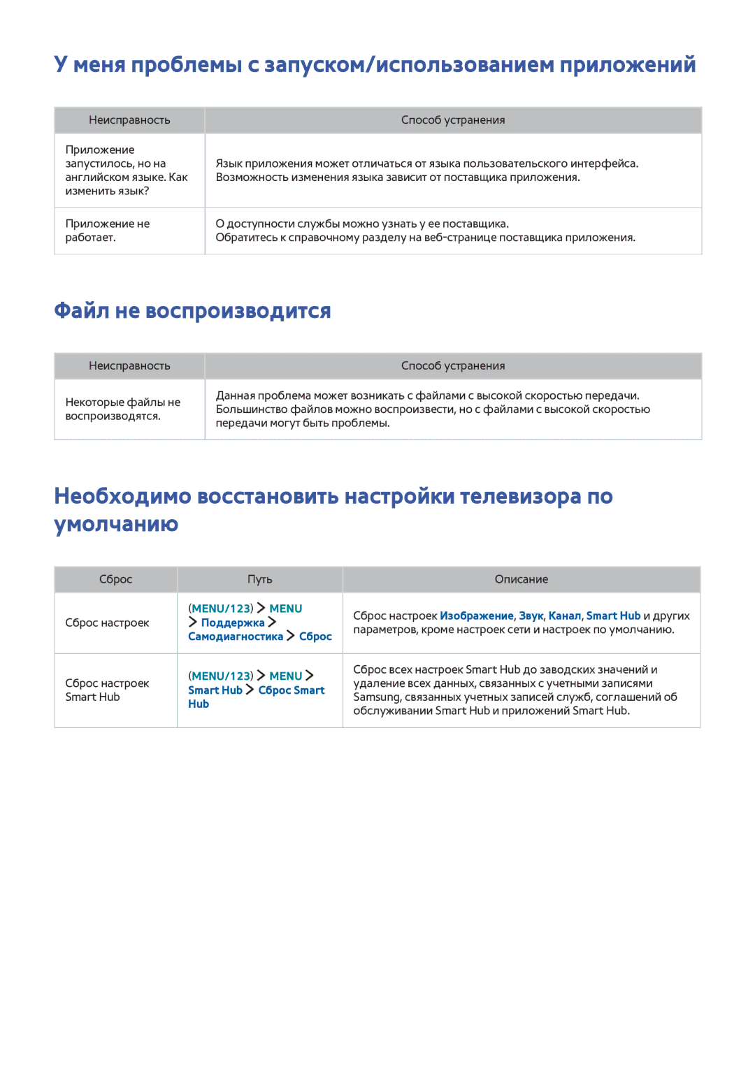 Samsung UE78JS9500TXRU, UE88JS9502TXXH manual Меня проблемы с запуском/использованием приложений, Файл не воспроизводится 
