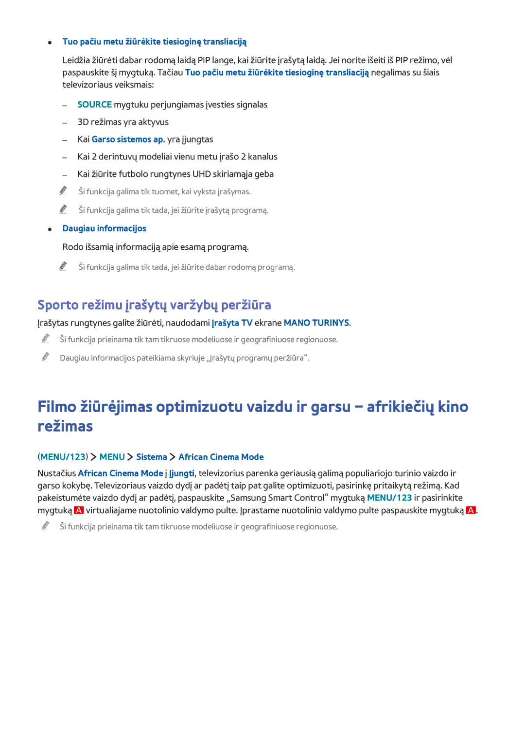 Samsung UE48JS9002TXXH manual Sporto režimu įrašytų varžybų peržiūra, Tuo pačiu metu žiūrėkite tiesioginę transliaciją 