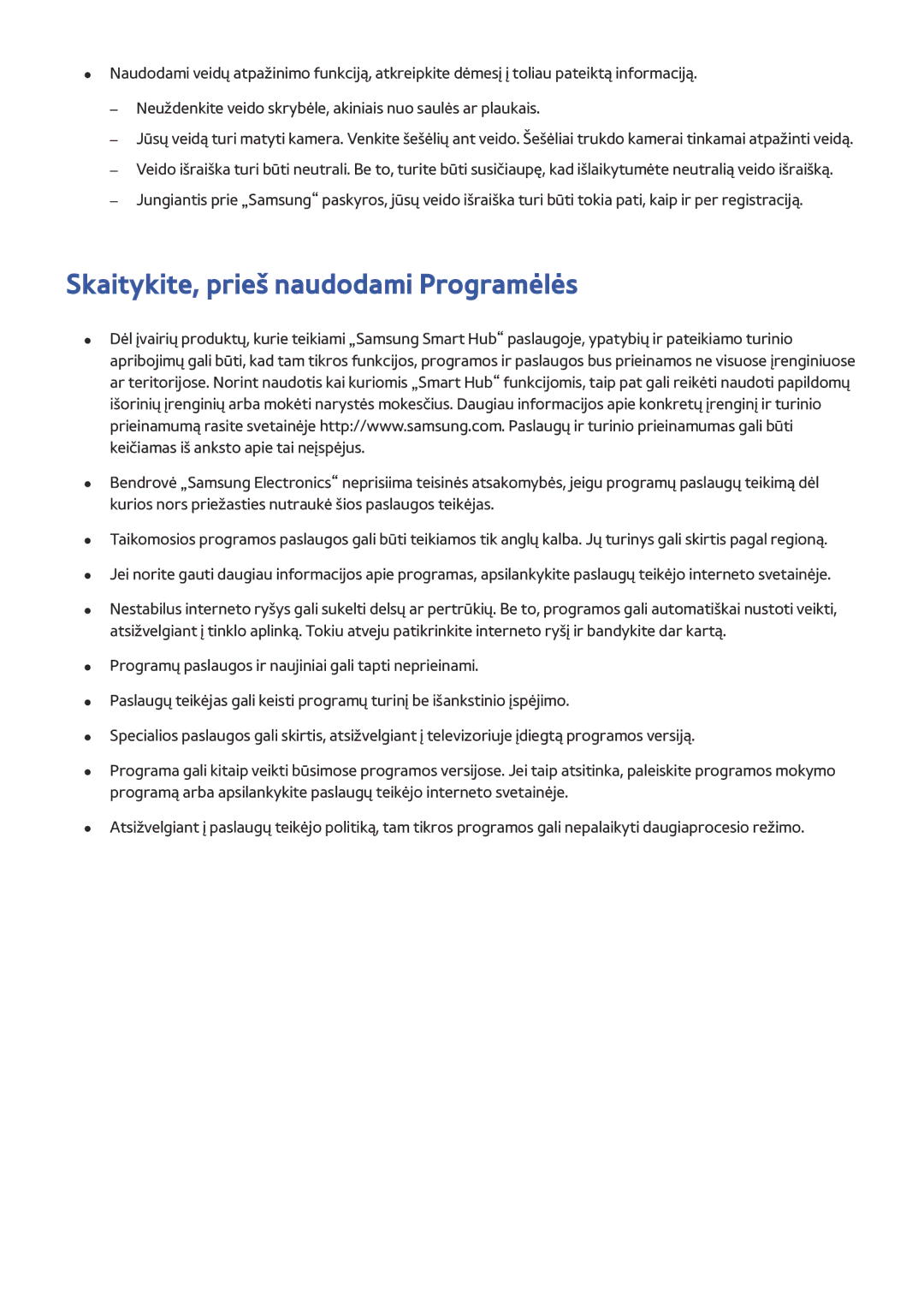 Samsung UE65JS9002TXXH, UE88JS9502TXXH, UE48JS9002TXXH, UE65JS9502TXXH, UE82S9WATXXH Skaitykite, prieš naudodami Programėlės 