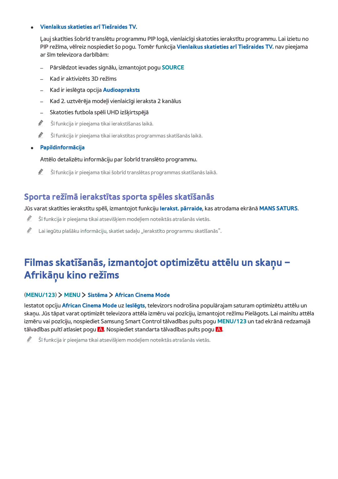 Samsung UE48JS9002TXXH manual Sporta režīmā ierakstītas sporta spēles skatīšanās, Vienlaikus skatieties arī Tiešraides TV 