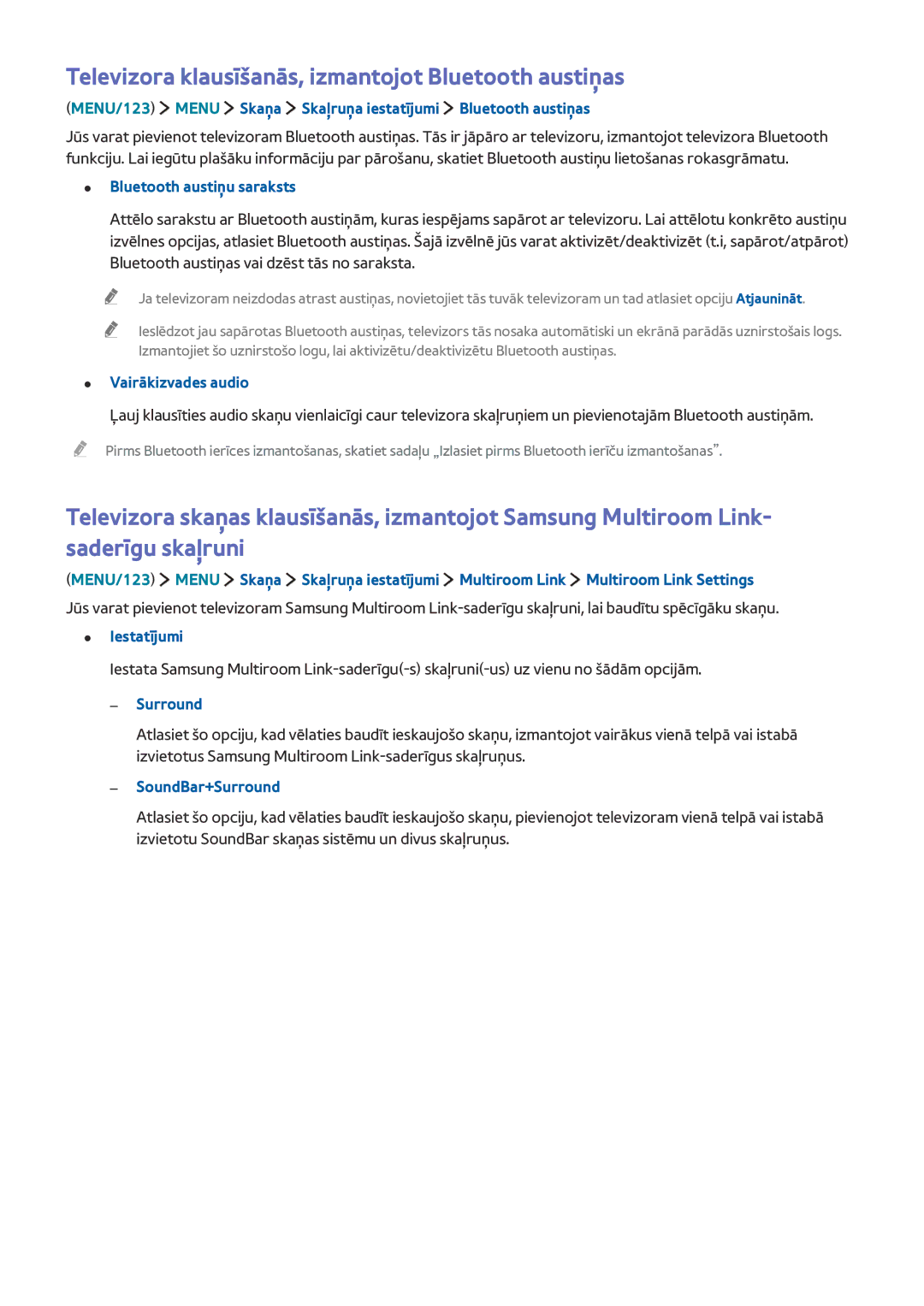 Samsung UE55JS9002TXXH, UE88JS9502TXXH, UE48JS9002TXXH, UE65JS9502TXXH Televizora klausīšanās, izmantojot Bluetooth austiņas 