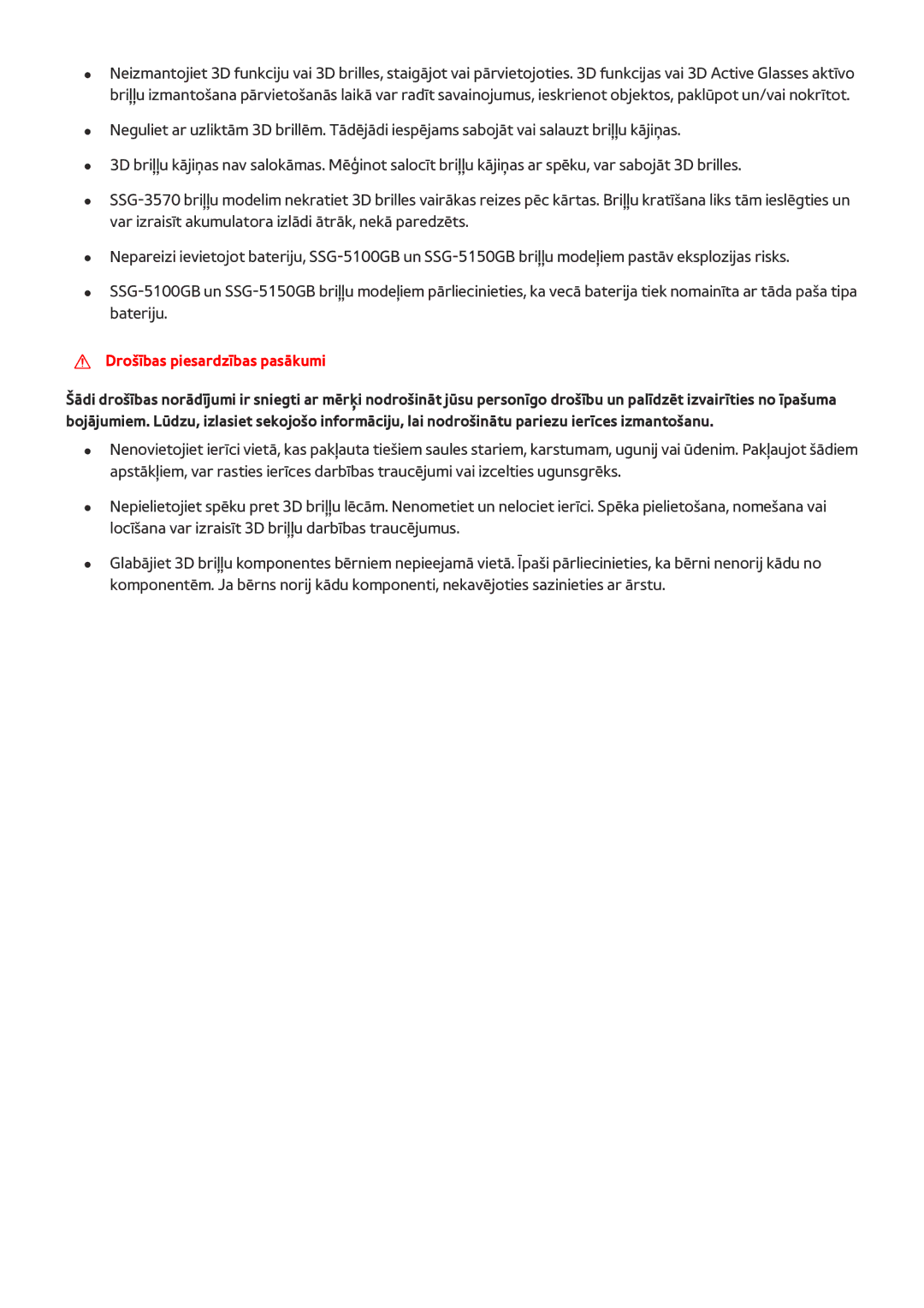 Samsung UE55JS9002TXXH, UE88JS9502TXXH, UE48JS9002TXXH, UE65JS9502TXXH, UE65JS9002TXXH manual Drošības piesardzības pasākumi 