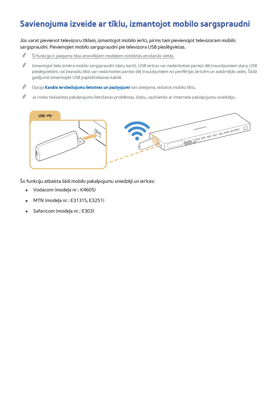 Samsung UE88JS9502TXXH, UE48JS9002TXXH, UE65JS9502TXXH manual Savienojuma izveide ar tīklu, izmantojot mobilo sargspraudni 