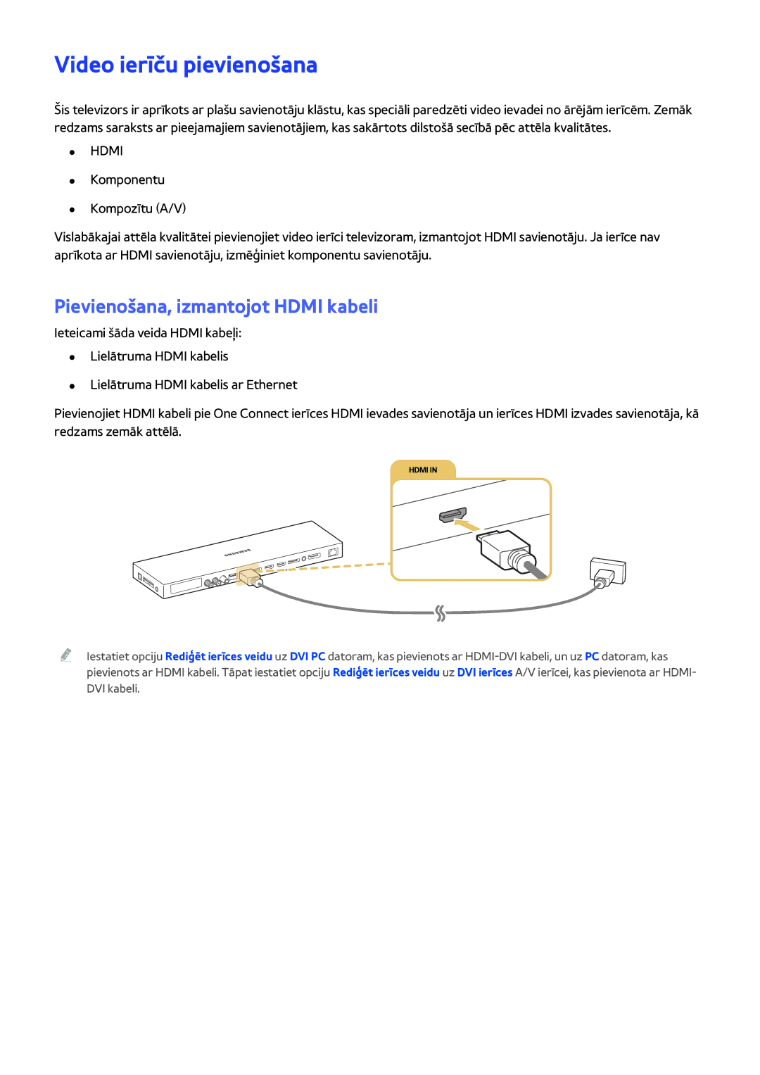 Samsung UE55JS9002TXXH, UE88JS9502TXXH, UE48JS9002TXXH manual Video ierīču pievienošana, Pievienošana, izmantojot Hdmi kabeli 