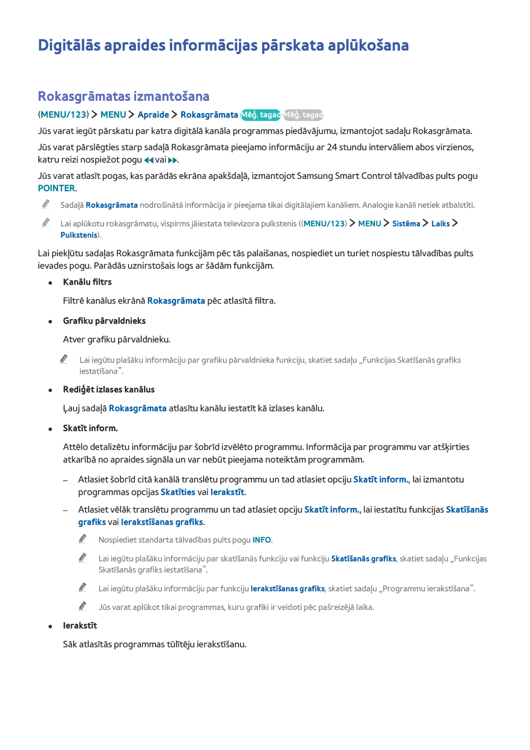 Samsung UE48JS9002TXXH, UE88JS9502TXXH manual Digitālās apraides informācijas pārskata aplūkošana, Rokasgrāmatas izmantošana 