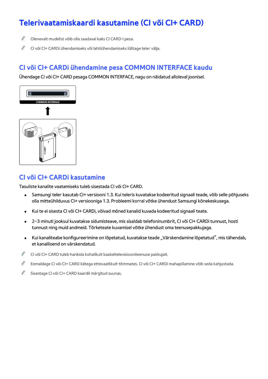 Samsung UE78JS9502TXXH, UE88JS9502TXXH manual Telerivaatamiskaardi kasutamine CI või CI+ Card, CI või CI+ CARDi kasutamine 