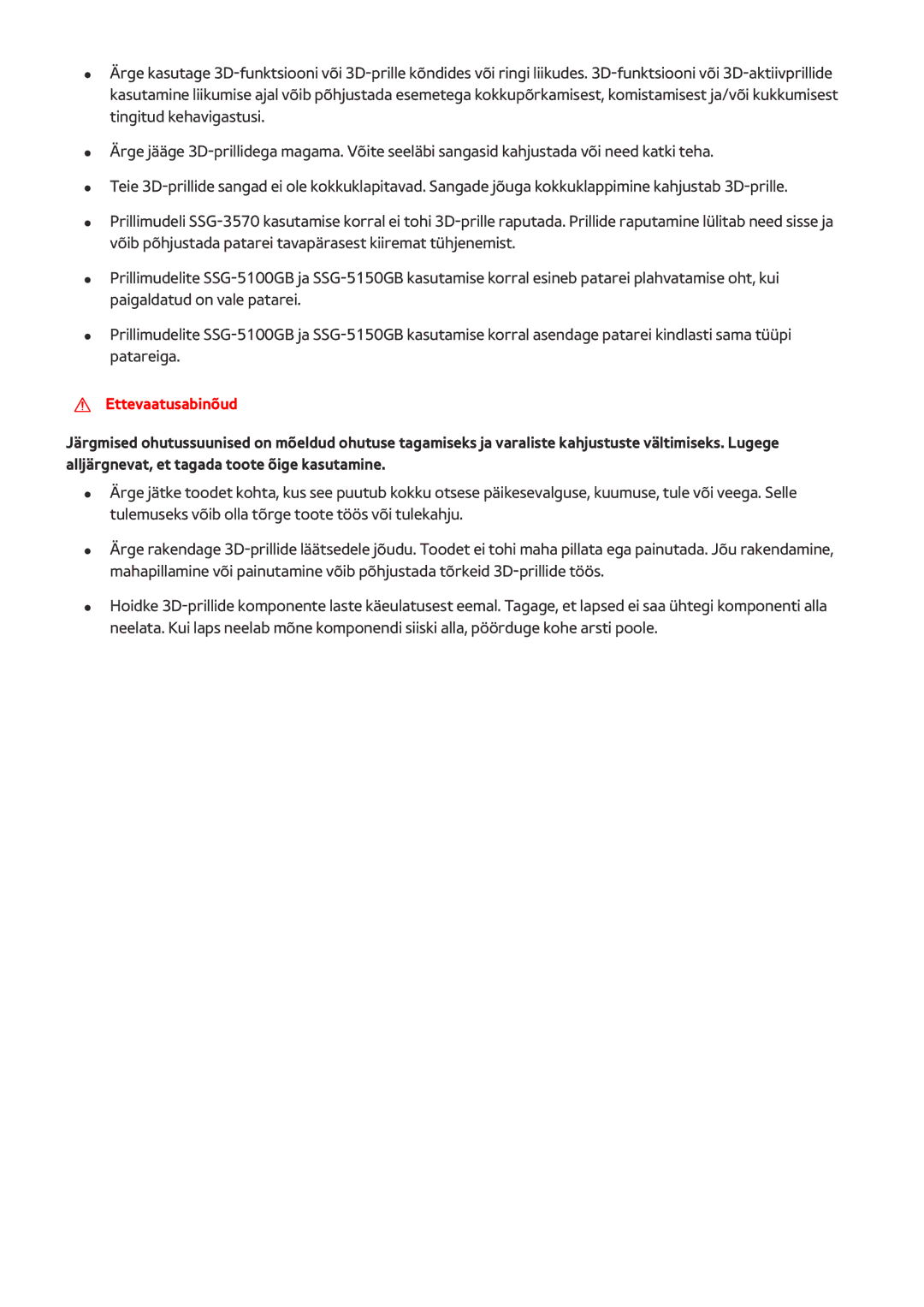 Samsung UE55JS9002TXXH, UE88JS9502TXXH, UE48JS9002TXXH, UE65JS9502TXXH, UE65JS9002TXXH, UE78JS9502TXXH manual Ettevaatusabinõud 