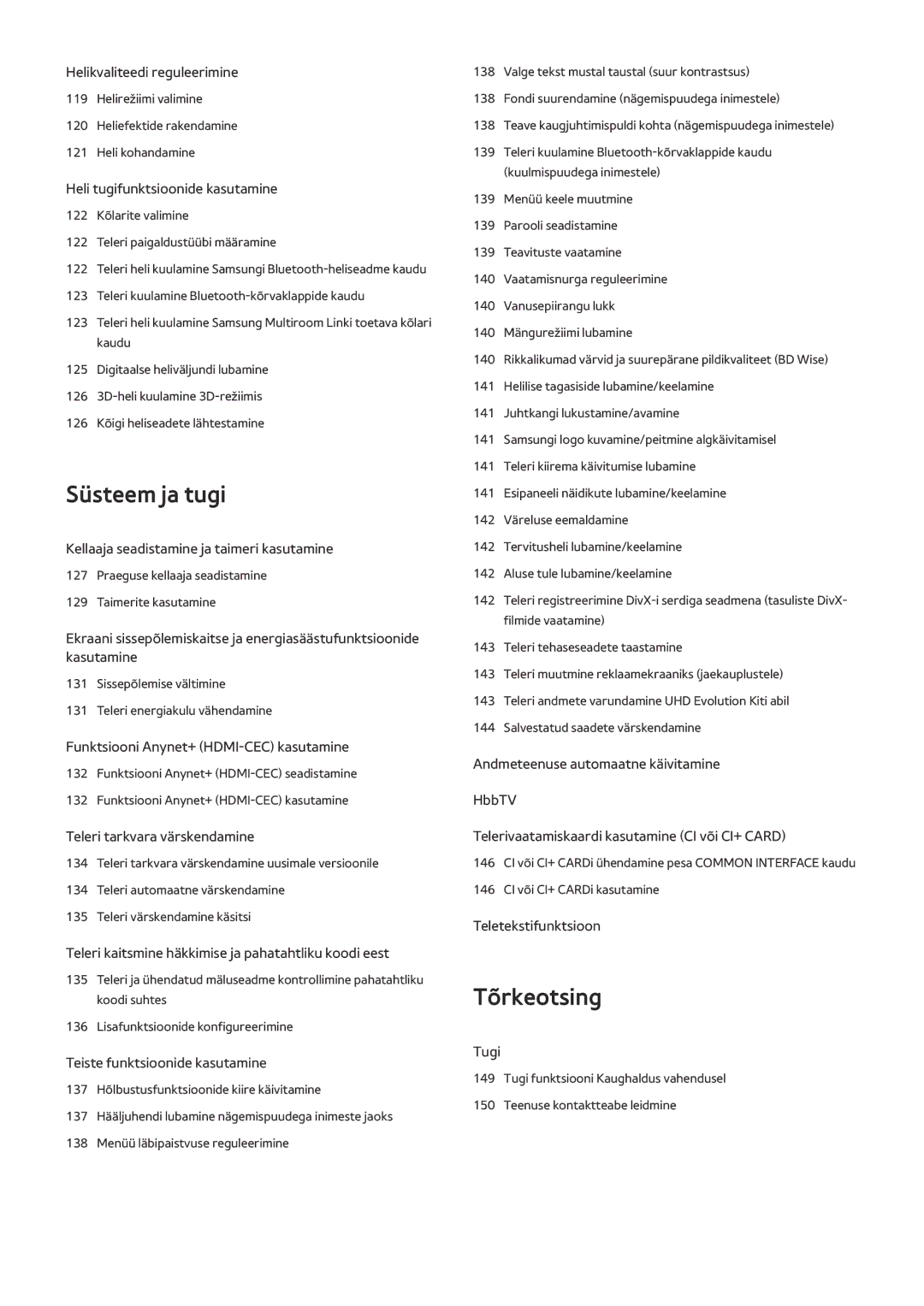 Samsung UE78JS9502TXXH, UE88JS9502TXXH, UE48JS9002TXXH, UE65JS9502TXXH, UE55JS9002TXXH, UE65JS9002TXXH manual Süsteem ja tugi 