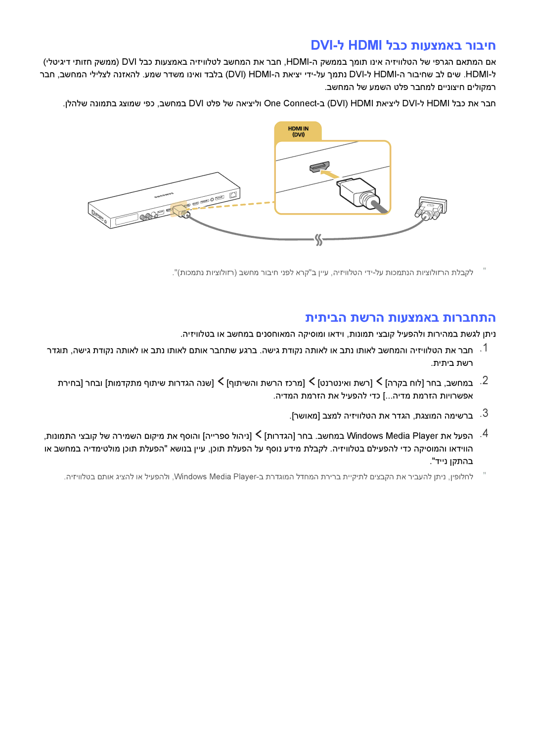 Samsung UE88JS9500LXXH, UE88JS9502TXXH, UA55JS9000KXSQ manual DVI-ל Hdmi לבכ תועצמאב רוביח, תיתיבה תשרה תועצמאב תורבחתה 