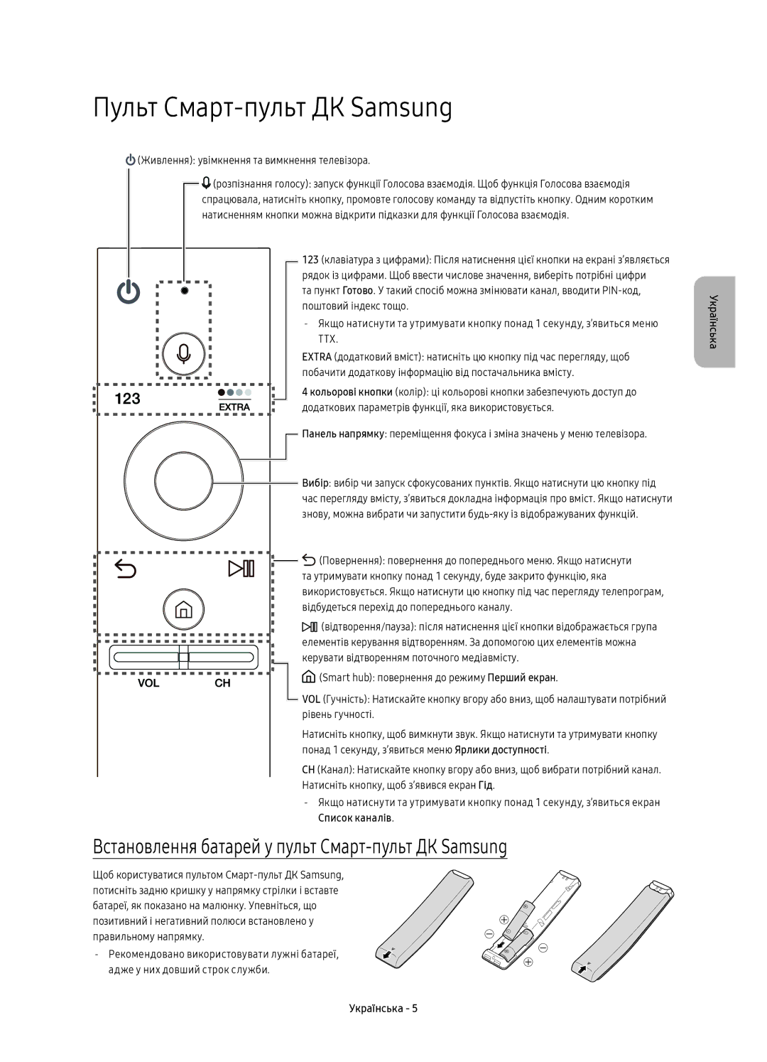 Samsung UE88KS9800TXRU manual Пульт Смарт-пульт ДК Samsung, Встановлення батарей у пульт Смарт-пульт ДК Samsung 