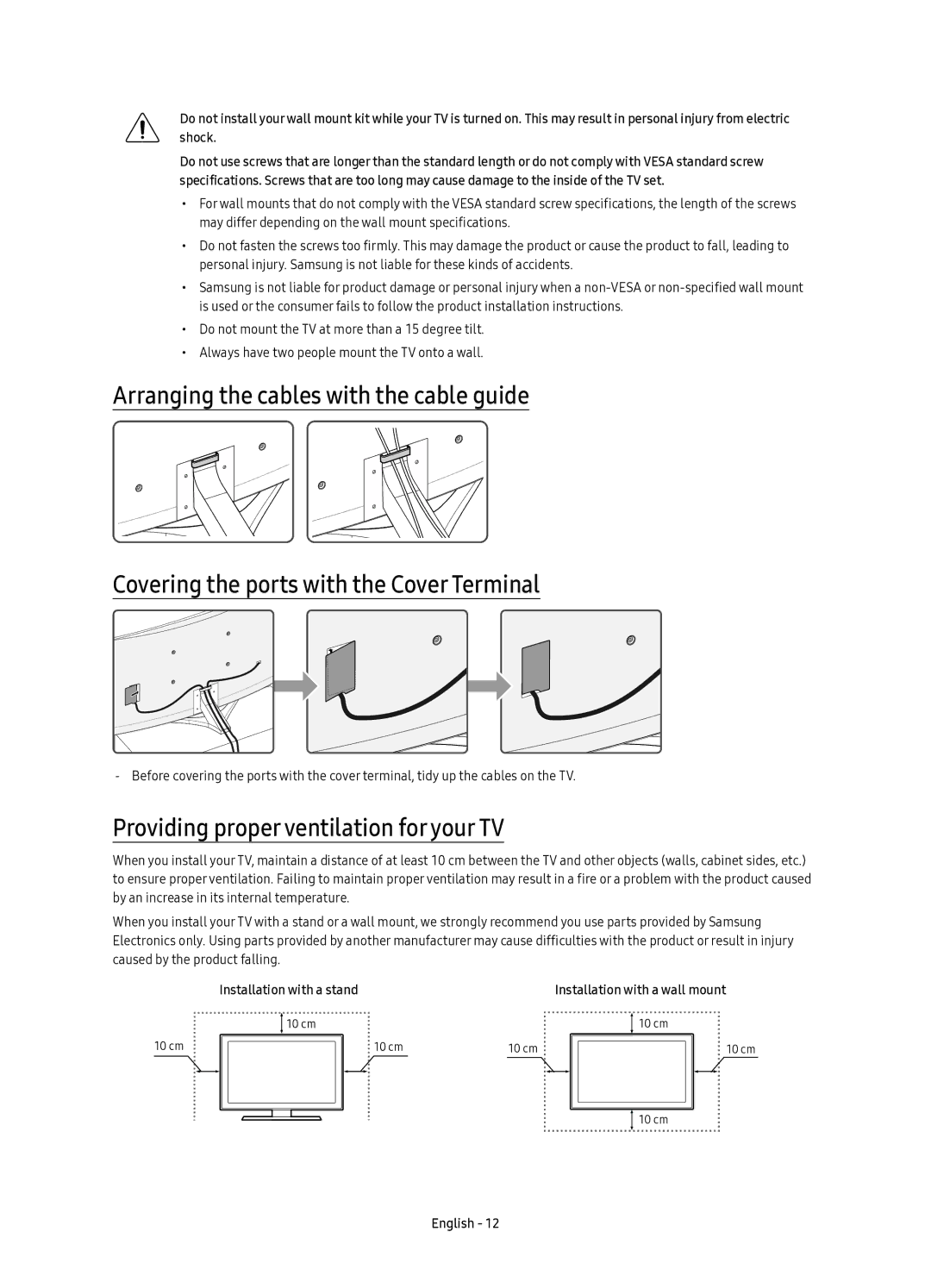 Samsung UE88KS9800TXSQ manual Providing proper ventilation for your TV 