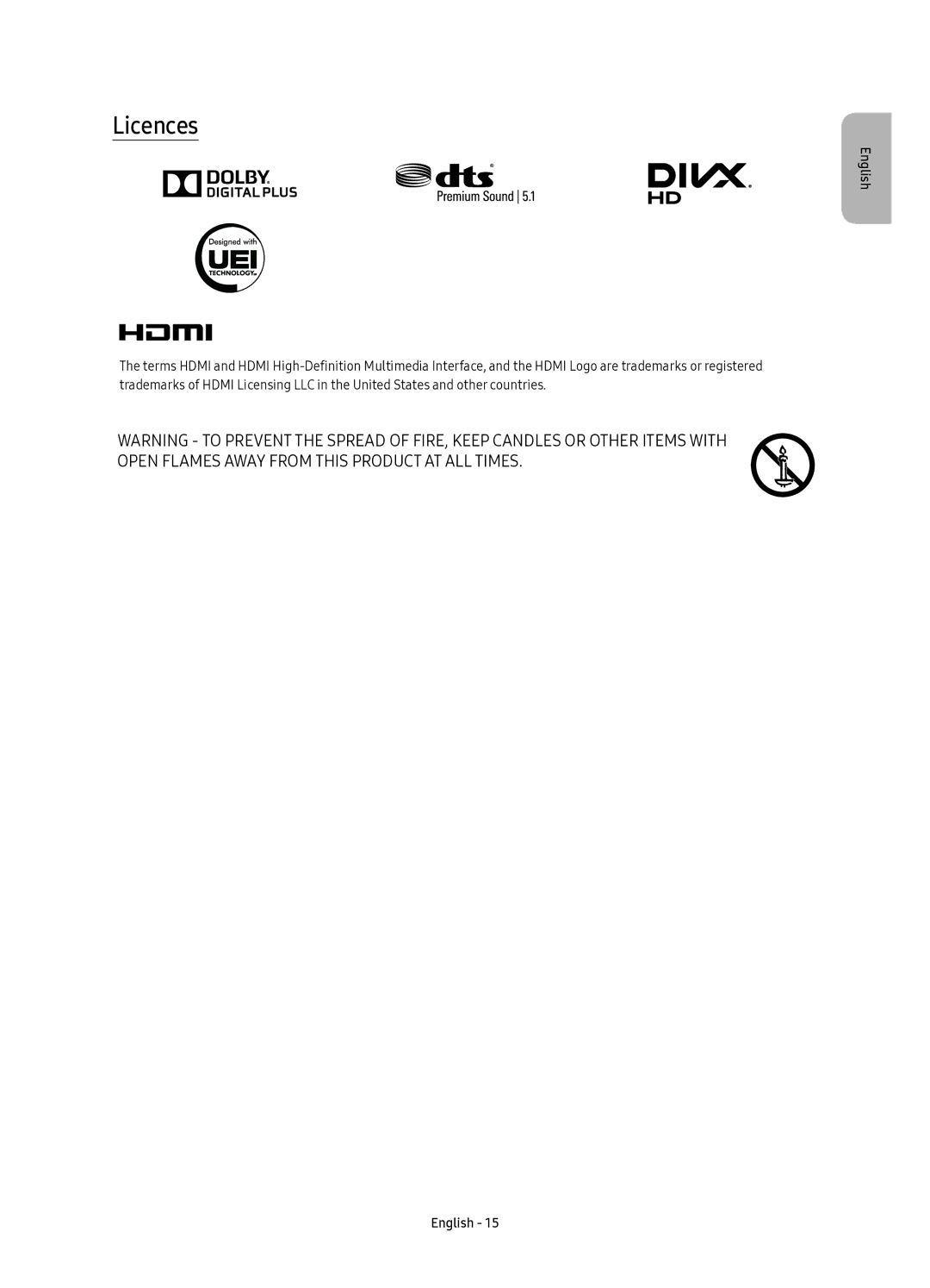 Samsung UE88KS9800TXSQ manual Licences 