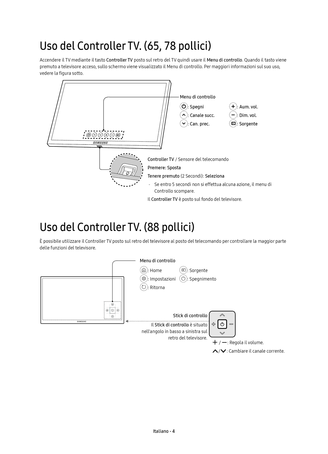 Samsung UE78KS9500TXXC, UE88KS9800TXZF, UE88KS9800TXZT Uso del Controller TV , 78 pollici, Uso del Controller TV pollici 