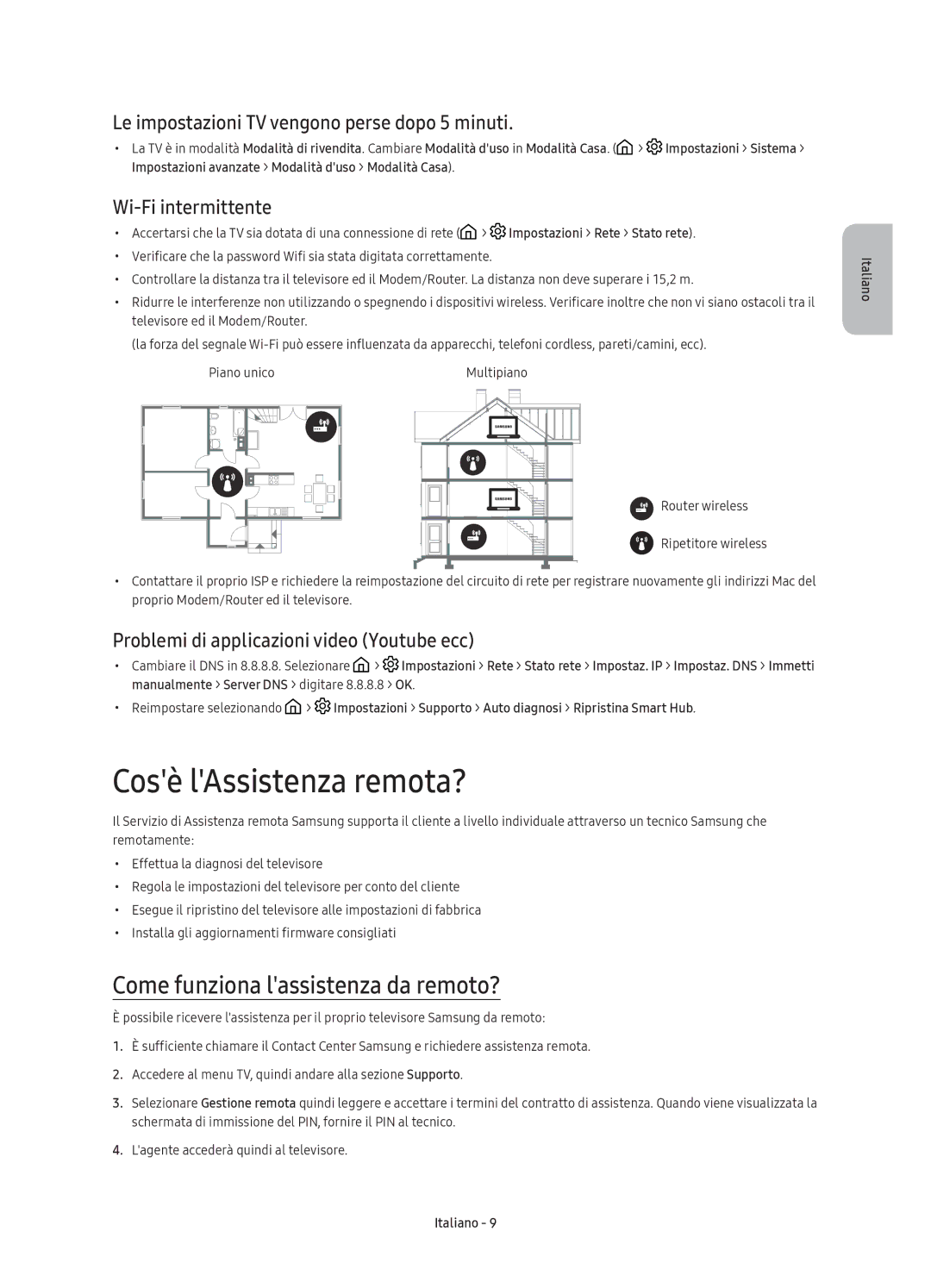 Samsung UE88KS9800TXXU, UE88KS9800TXZF Cosè lAssistenza remota?, Come funziona lassistenza da remoto?, Wi-Fi intermittente 