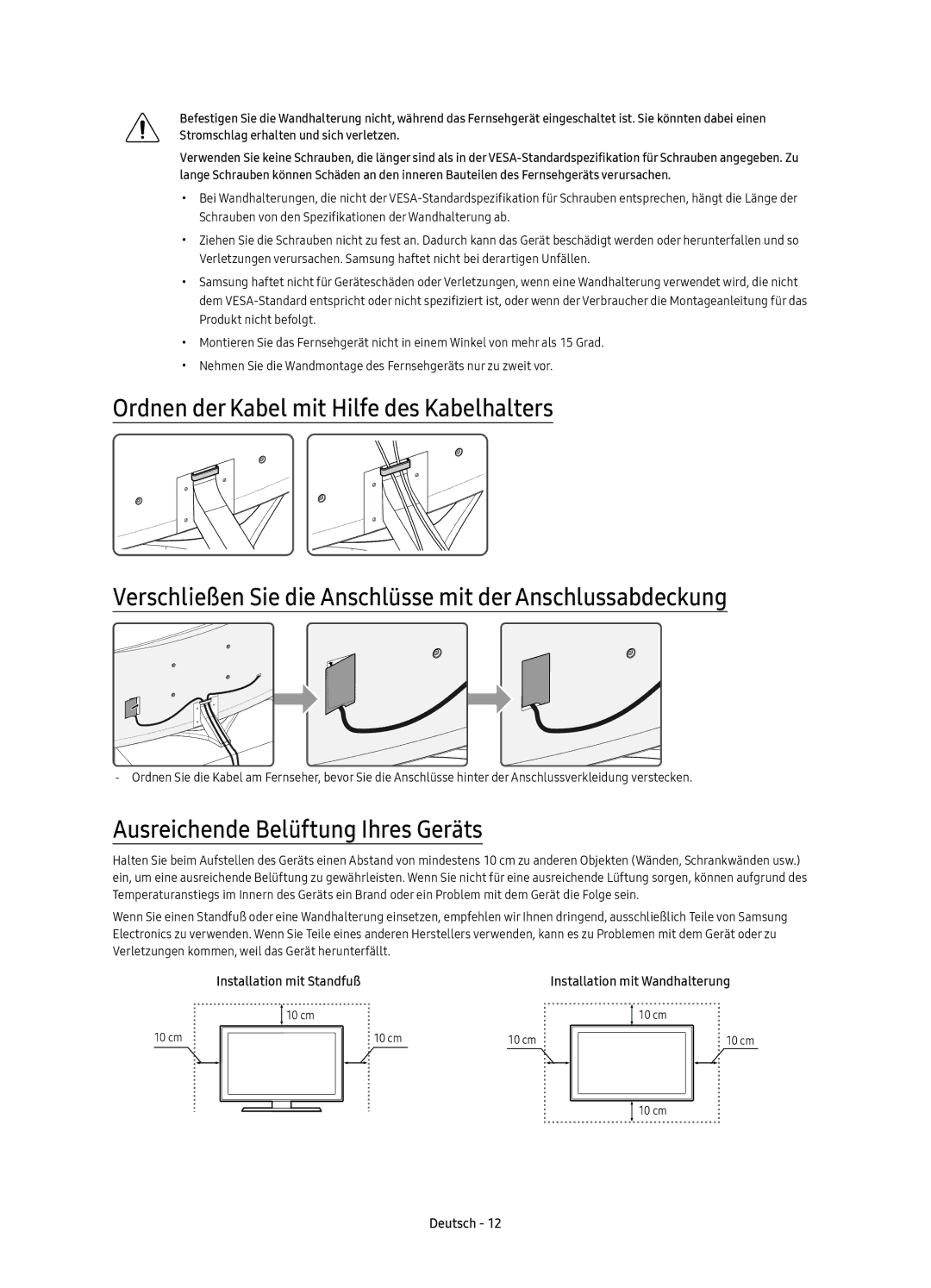 Samsung UE78KS9500TXZT, UE88KS9800TXZF, UE88KS9800TXZT, UE65KS9500TXZT, UE88KS9800TXXC Ausreichende Belüftung Ihres Geräts 