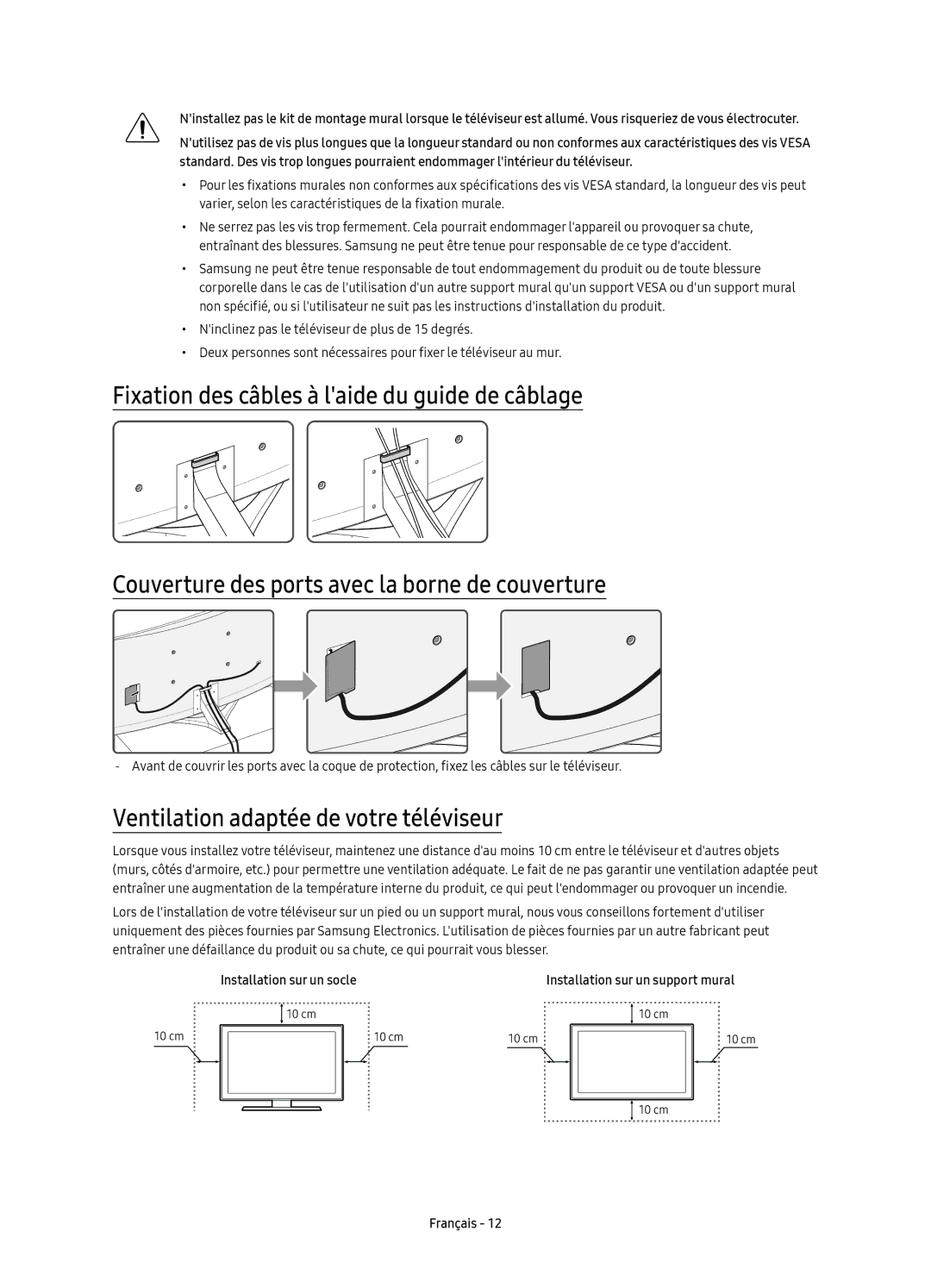 Samsung UE88KS9800TXZF, UE88KS9800TXZT, UE65KS9500TXZT Ventilation adaptée de votre téléviseur, Installation sur un socle 