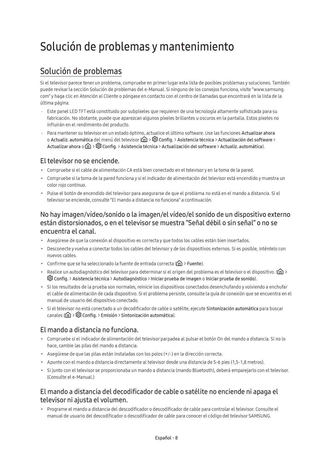 Samsung UE88KS9800TXXU, UE88KS9800TXZF, UE88KS9800TXZT Solución de problemas y mantenimiento, El televisor no se enciende 