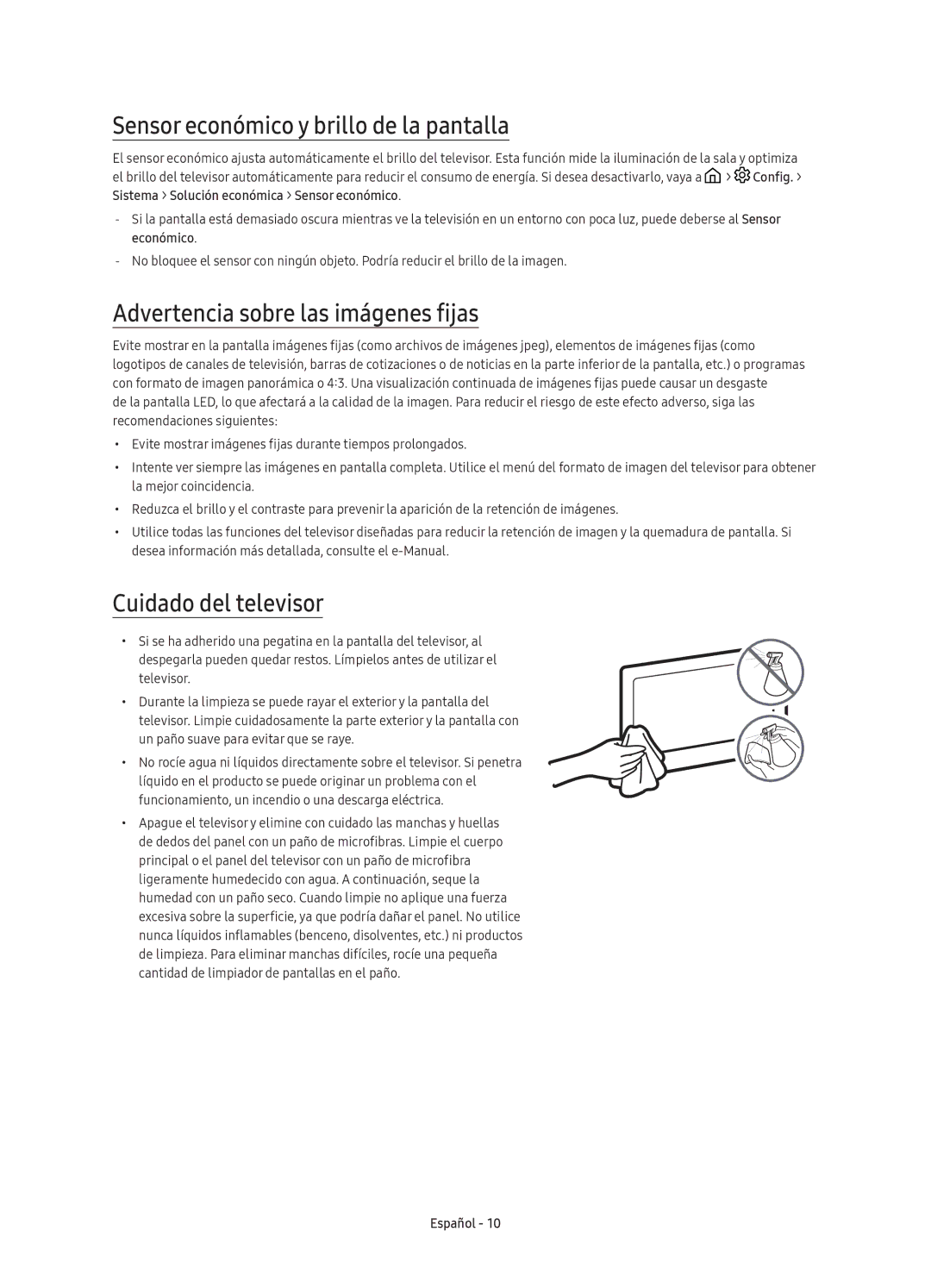 Samsung UE65KS9500TXSQ, UE88KS9800TXZF manual Sensor económico y brillo de la pantalla, Advertencia sobre las imágenes fijas 