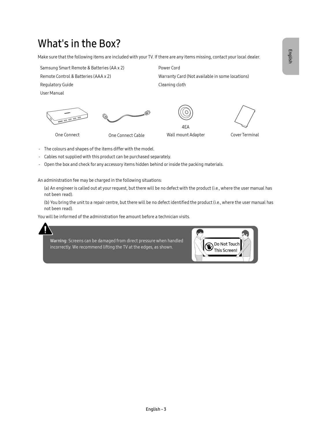 Samsung UE88KS9800TXZF manual Whats in the Box?, English 