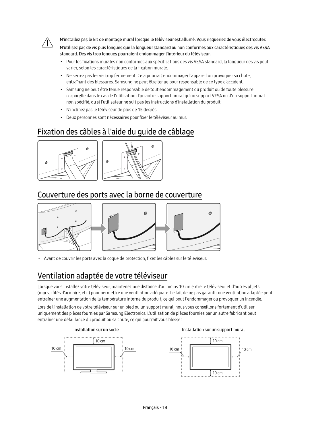 Samsung UE88KS9800TXZF manual Ventilation adaptée de votre téléviseur 