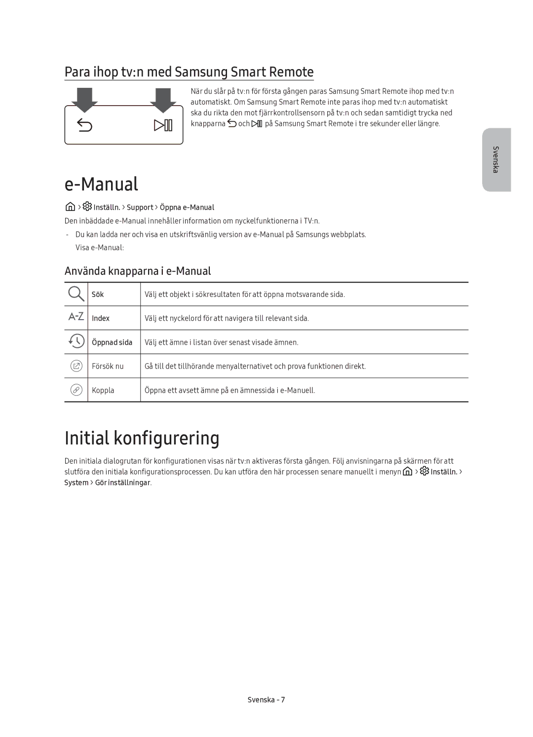 Samsung UE88KS9805TXXE Initial konfigurering, Para ihop tvn med Samsung Smart Remote, Använda knapparna i e-Manual 