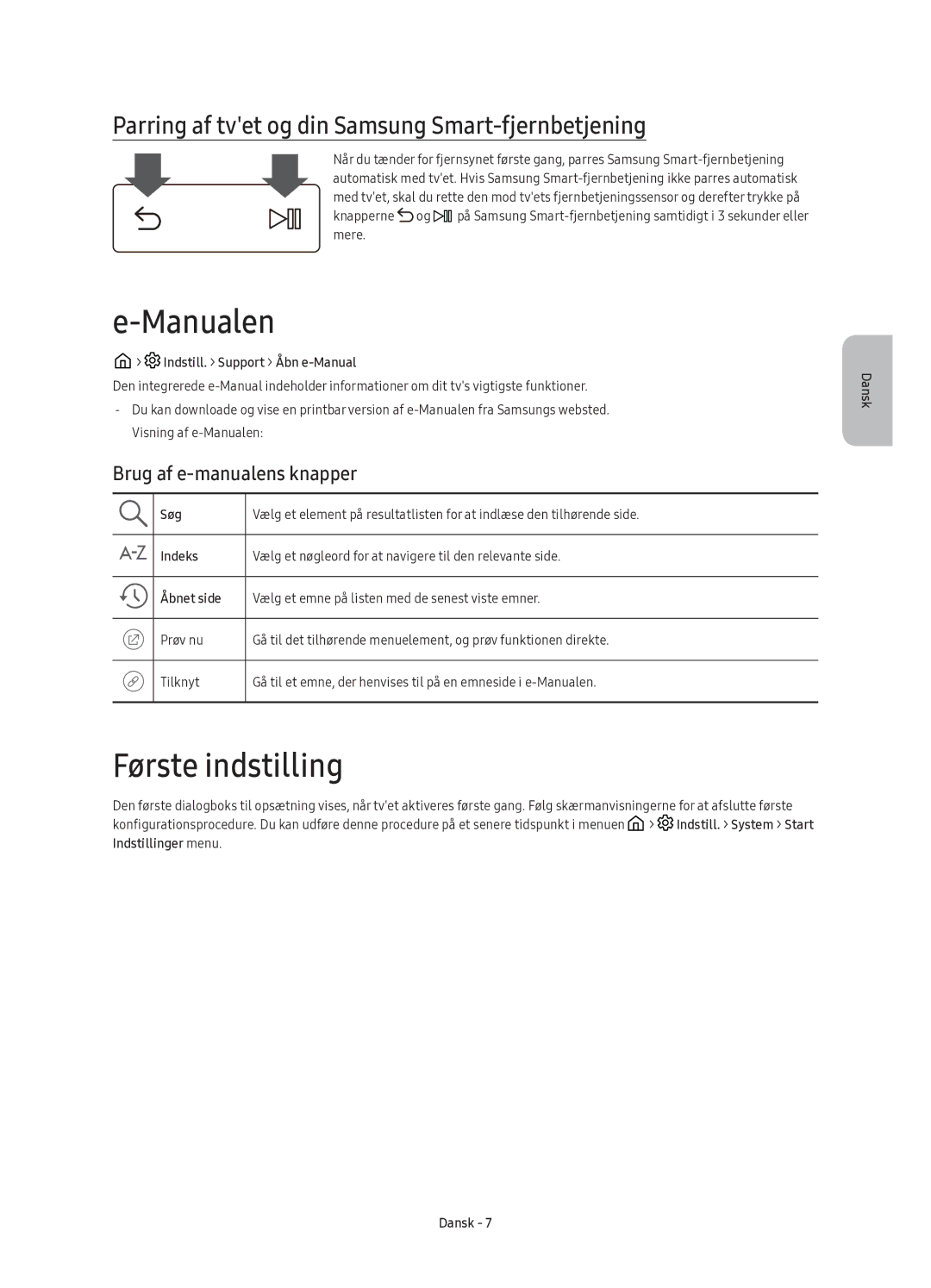 Samsung UE88KS9805TXXE manual Manualen, Første indstilling, Parring af tvet og din Samsung Smart-fjernbetjening 