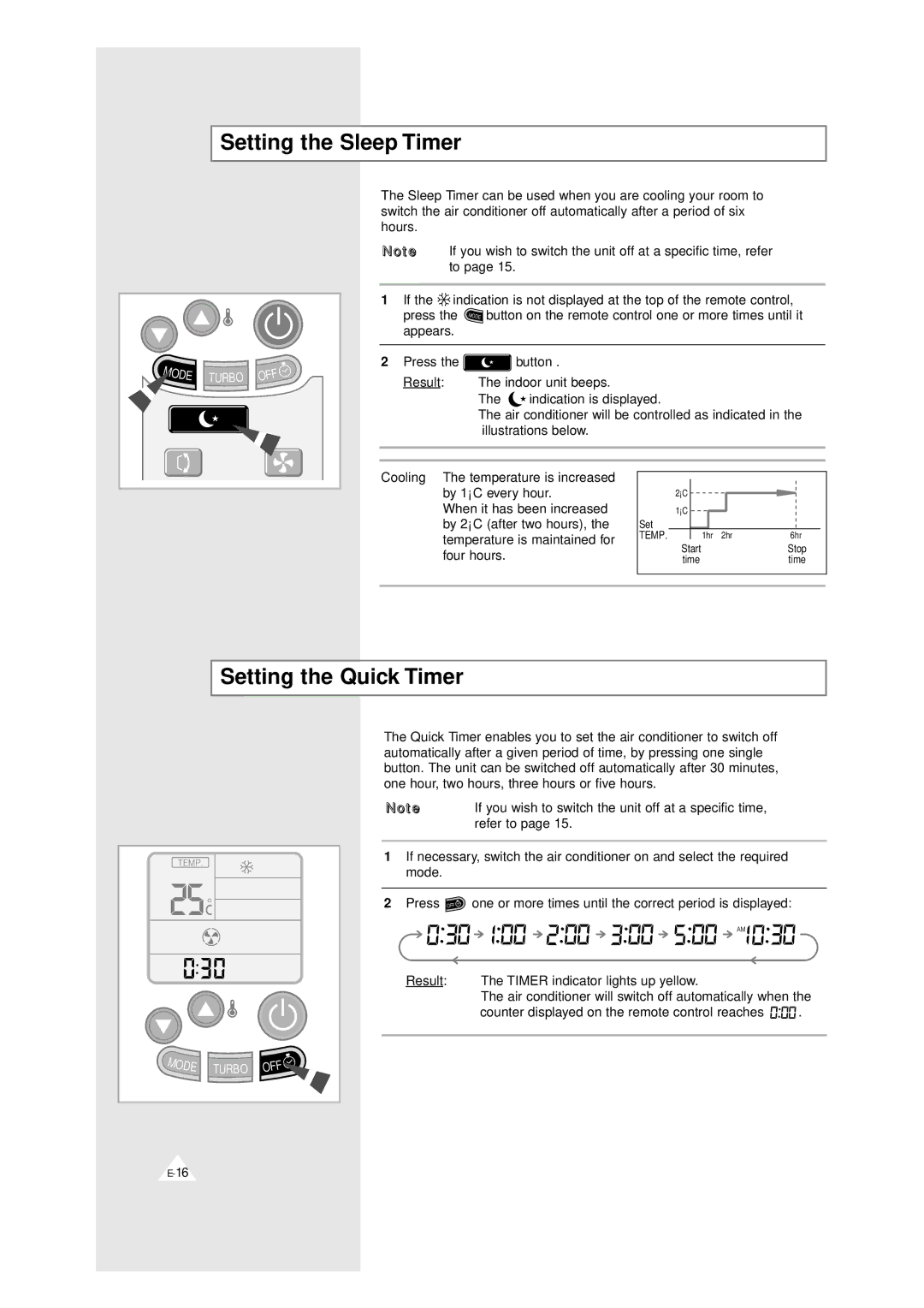 Samsung UM 20A1(B1)E3, UM 18A1(B1)E2, UM 19A1(B1)E2, UM 14A1(B1)E2 Setting the Sleep Timer, Setting the Quick Timer 