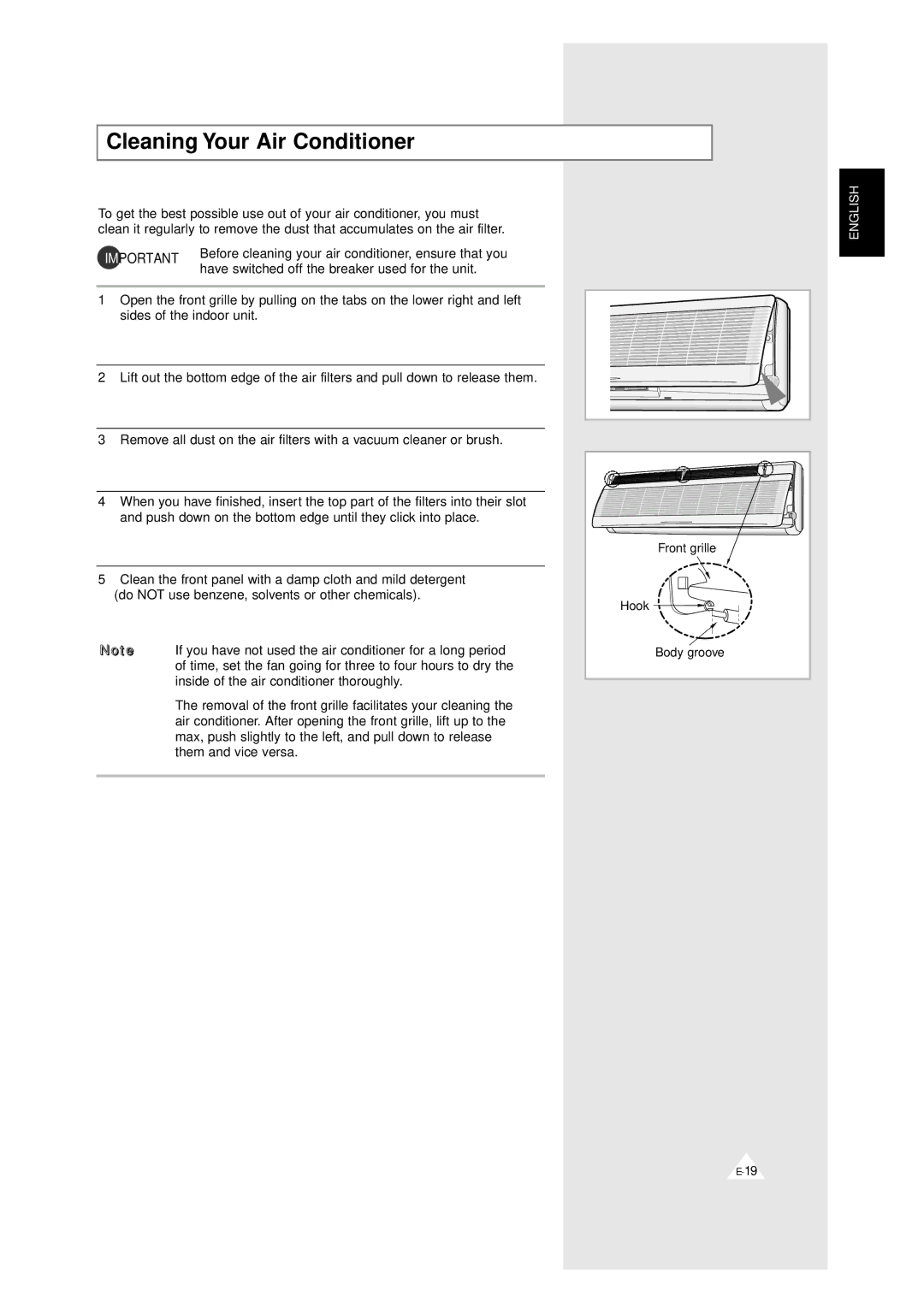 Samsung UM 14A1(B1)E2, UM 20A1(B1)E3 Cleaning Your Air Conditioner, Have switched off the breaker used for the unit 