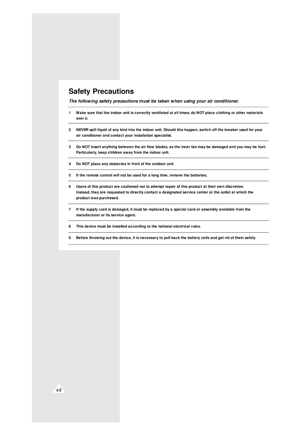 Samsung UM 19A1(B1)E2, UM 20A1(B1)E3, UM 18A1(B1)E2, UM 14A1(B1)E2, UM 24A1(B1)E2, UM 18A1(B1)B2 Safety Precautions 