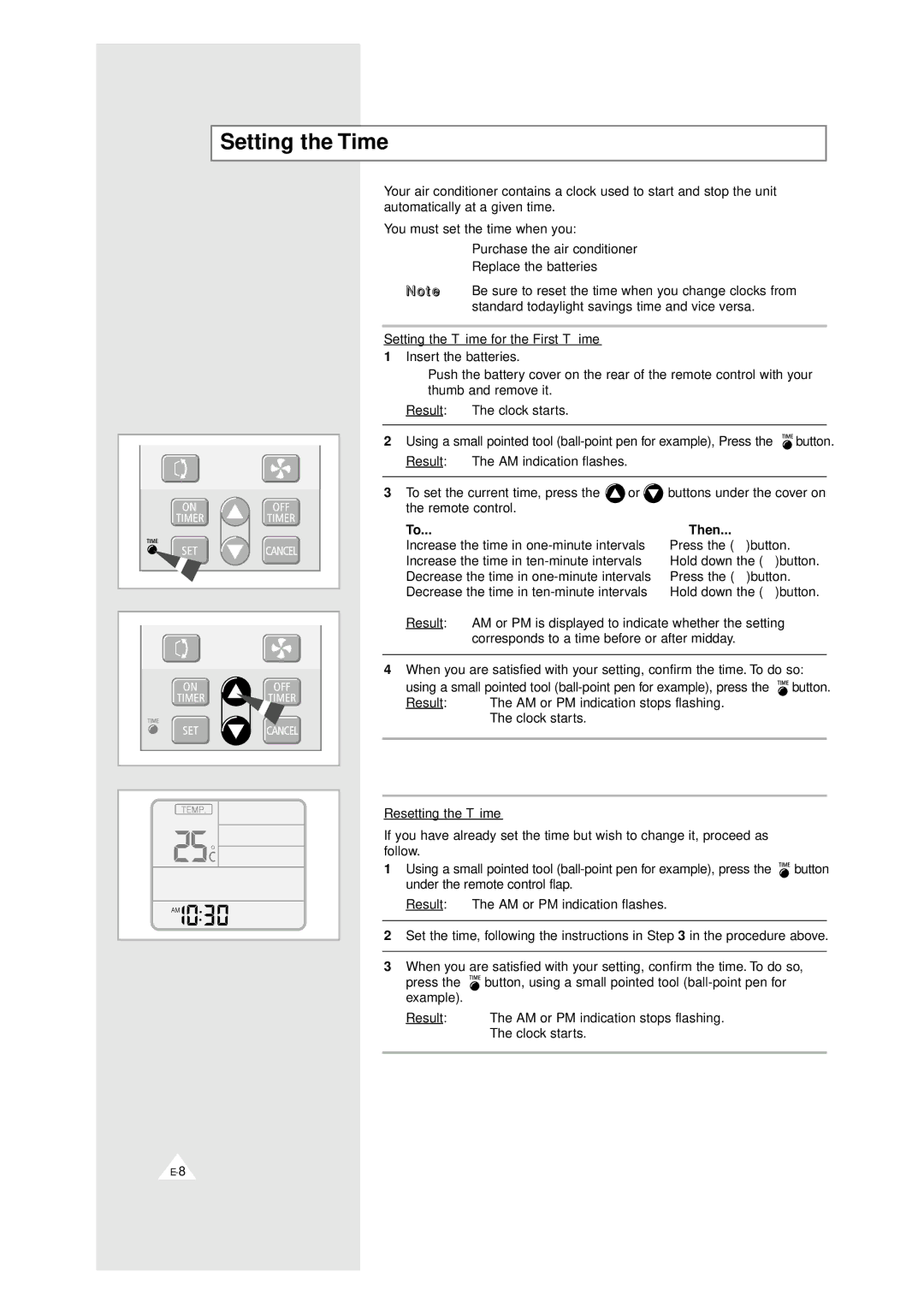 Samsung AM 14A1(B1)E07, UM 20A1(B1)E3, UM 18A1(B1)E2, UM 19A1(B1)E2, UM 14A1(B1)E2, UM 24A1(B1)E2 Setting the Time, To...Then 