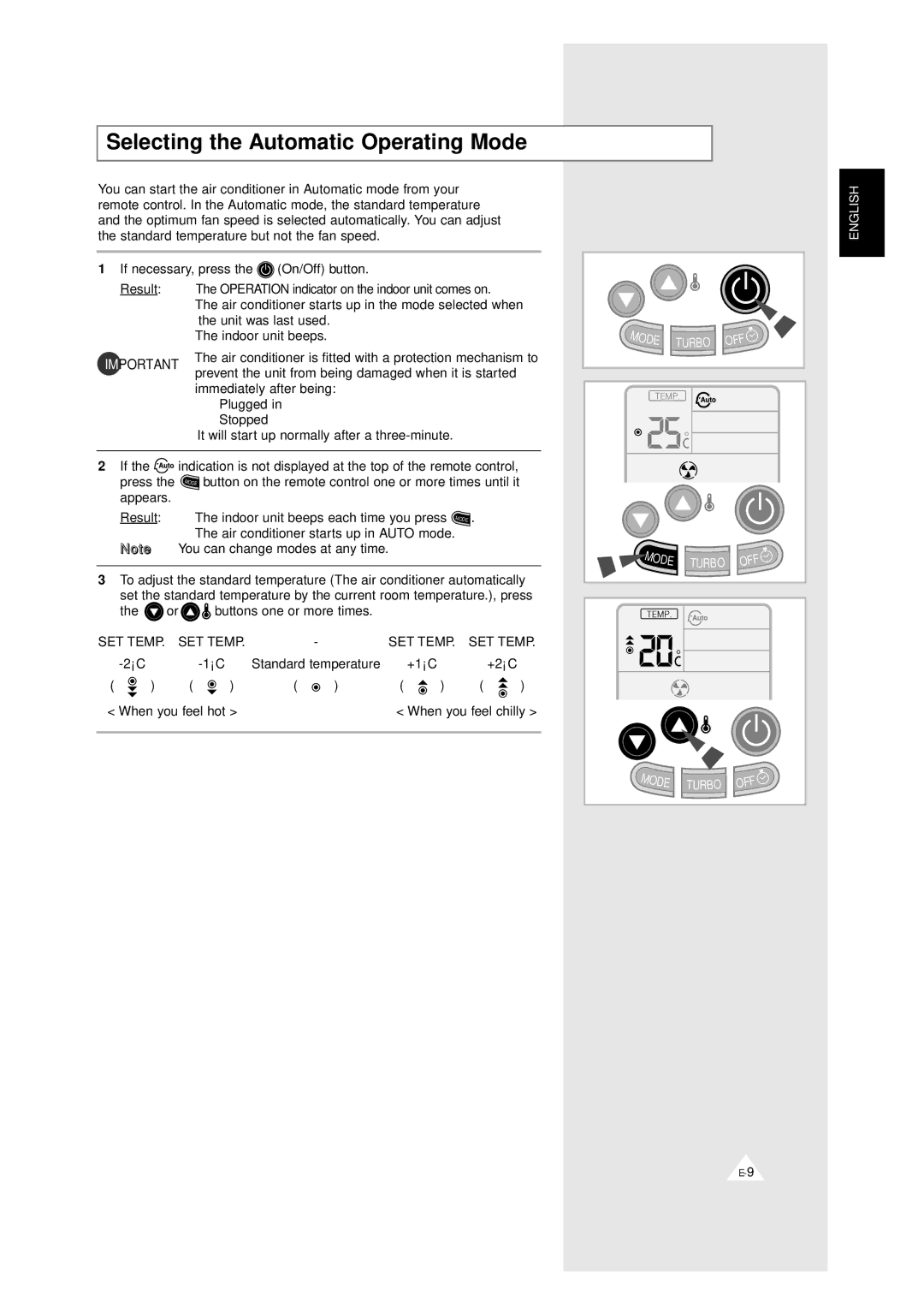 Samsung AM 18A1(B1)E09, UM 20A1(B1)E3, UM 18A1(B1)E2, UM 19A1(B1)E2, UM 14A1(B1)E2 Selecting the Automatic Operating Mode 