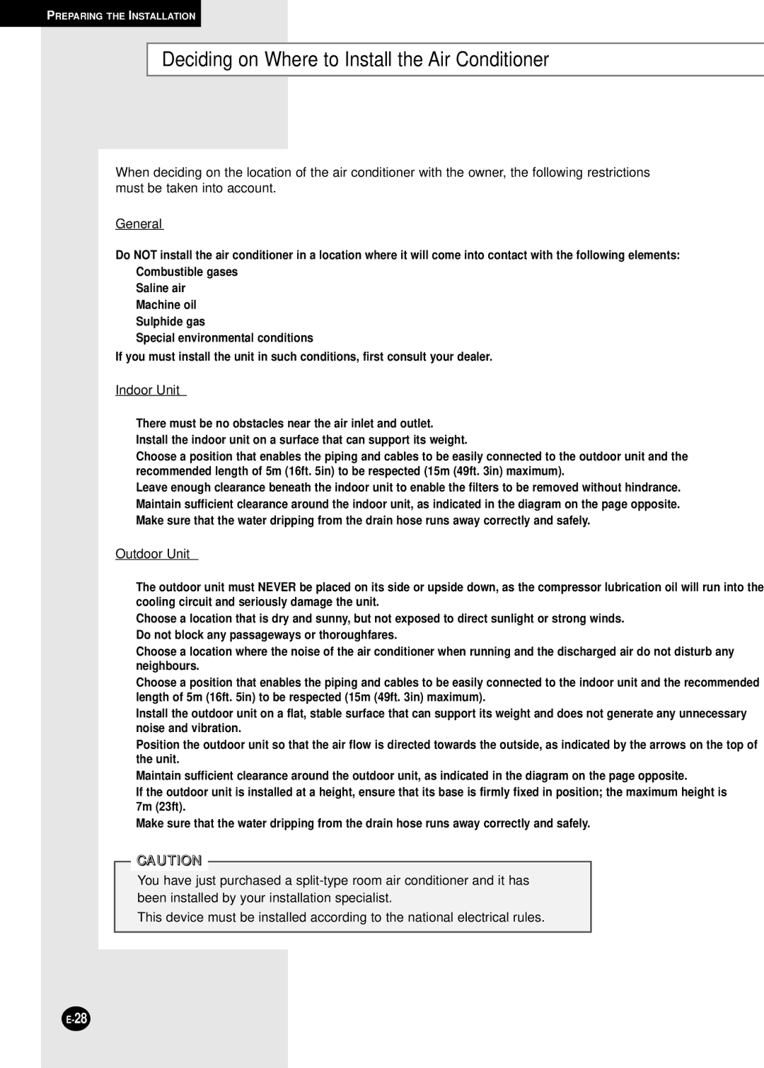 Samsung AM27B1C07, UM18B1C2, UM26B1C2, UM27B1C3, AM27B1C13 Deciding on Where to Install the Air Conditioner, Indoor Unit 