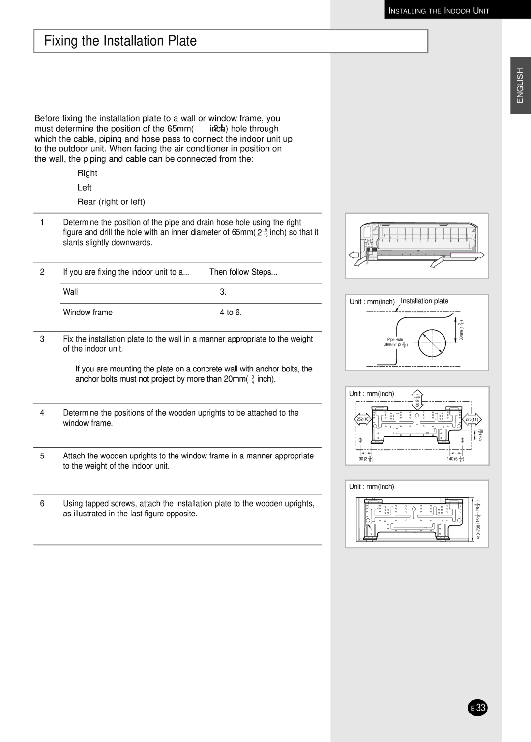 Samsung AM27B1C13, UM18B1C2, UM26B1C2, UM27B1C3 Fixing the Installation Plate, Then follow Steps, Wall Window frame 