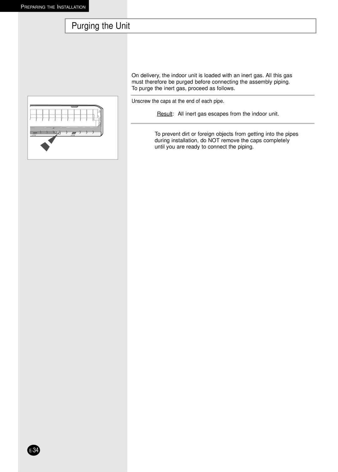 Samsung AM27B1C07, UM18B1C2, UM26B1C2, UM27B1C3, AM27B1C13, AM26B1C13 installation manual Purging the Unit 